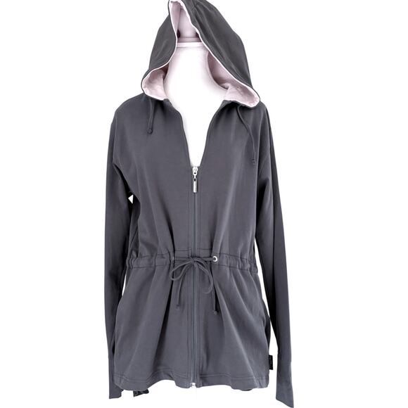 Jasper Conran Large Zip-Up Hoodie Jacket Drawstring Waist Gray Pink Minimalist - Picture 1 of 13